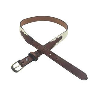 3-D TRIPLE DDD WESTERN BELT 30 VINTAGE TWO TONE WHITE BROWN SKINNY COWGIRL GUC